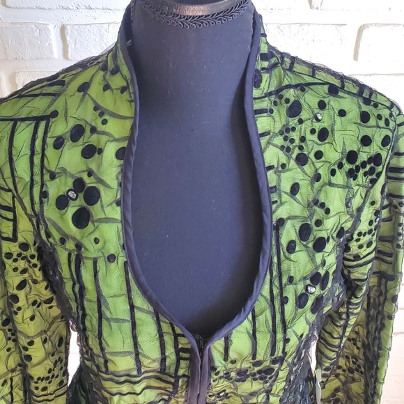Cartisse Zipper Blouse Jacket Black & Green Mesh Unique Retro Size Large - Picture 4 of 13